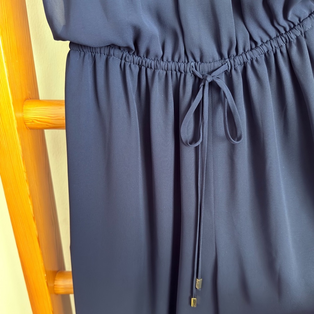 Vince Camuto Navy Blouson Halter Gold Choker Wedding Guest Jumpsuit 4 - Picture 6 of 13